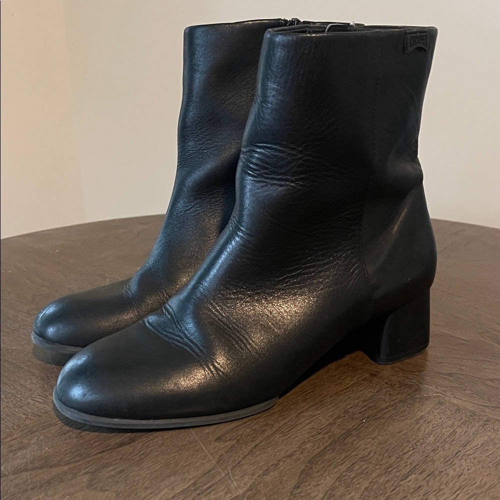 Camper Black Leather Ankle Boots